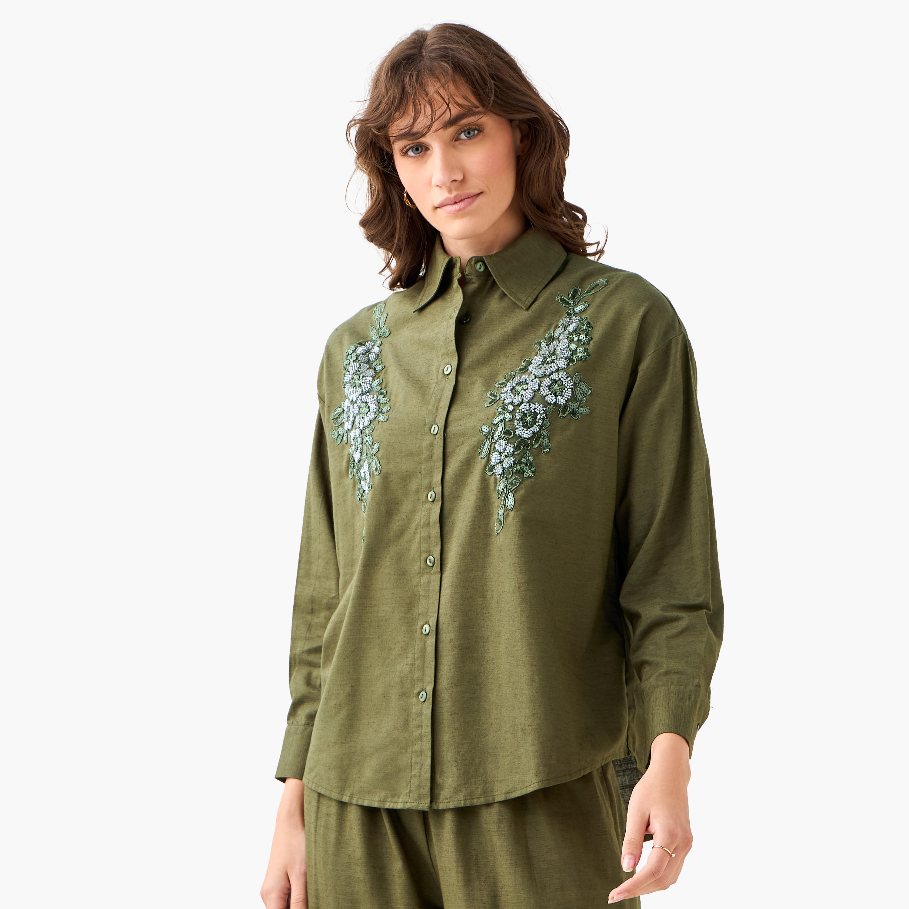 Shirt with Floral Embroidery and Embellishment-women-clothing-shirtsandblouses-shirts-image-2