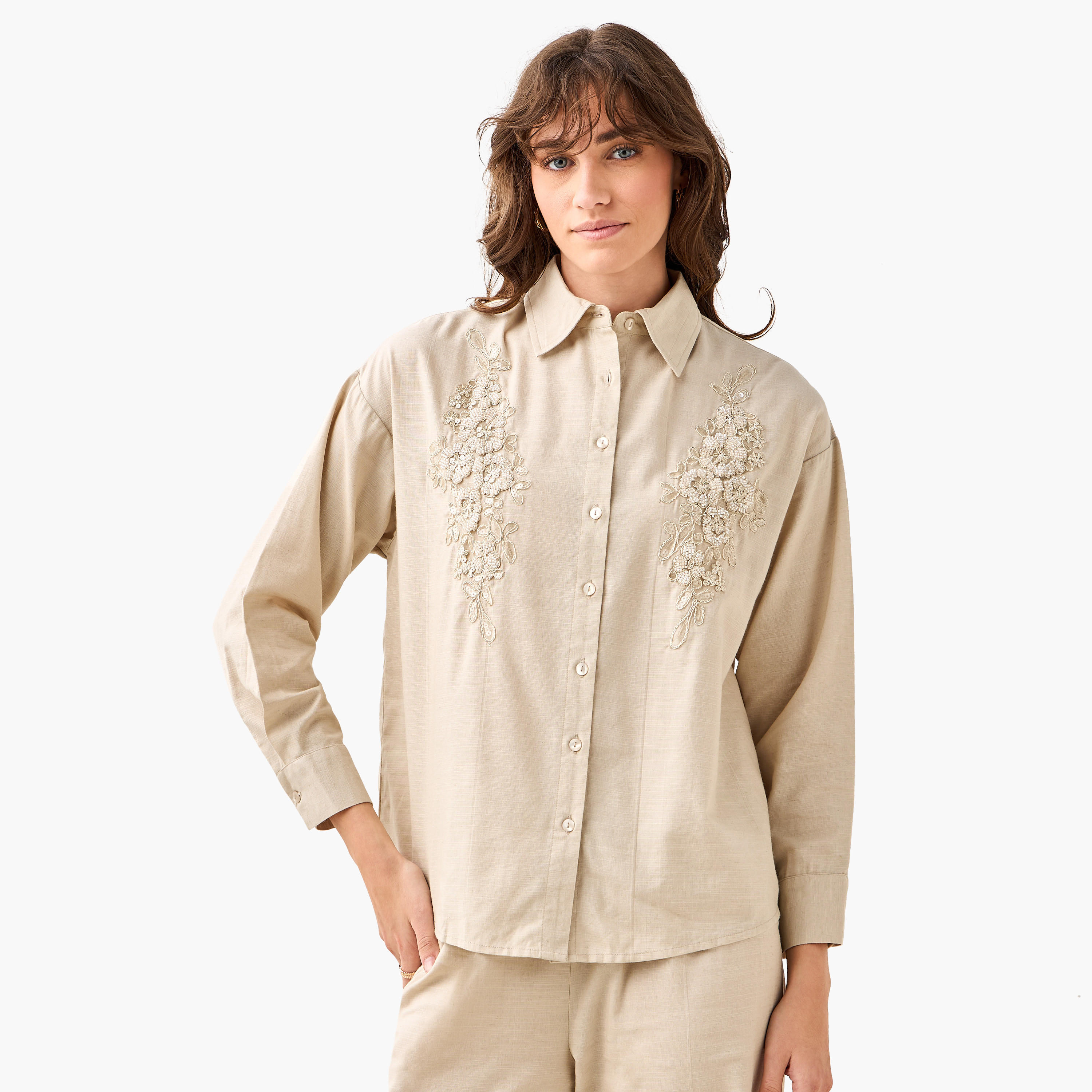 Shirt with Floral Embroidery and Embellishment-women-clothing-shirtsandblouses-shirts-image-2