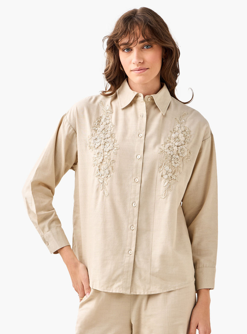 Shirt with Floral Embroidery and Embellishment-women-clothing-shirtsandblouses-shirts-image-2