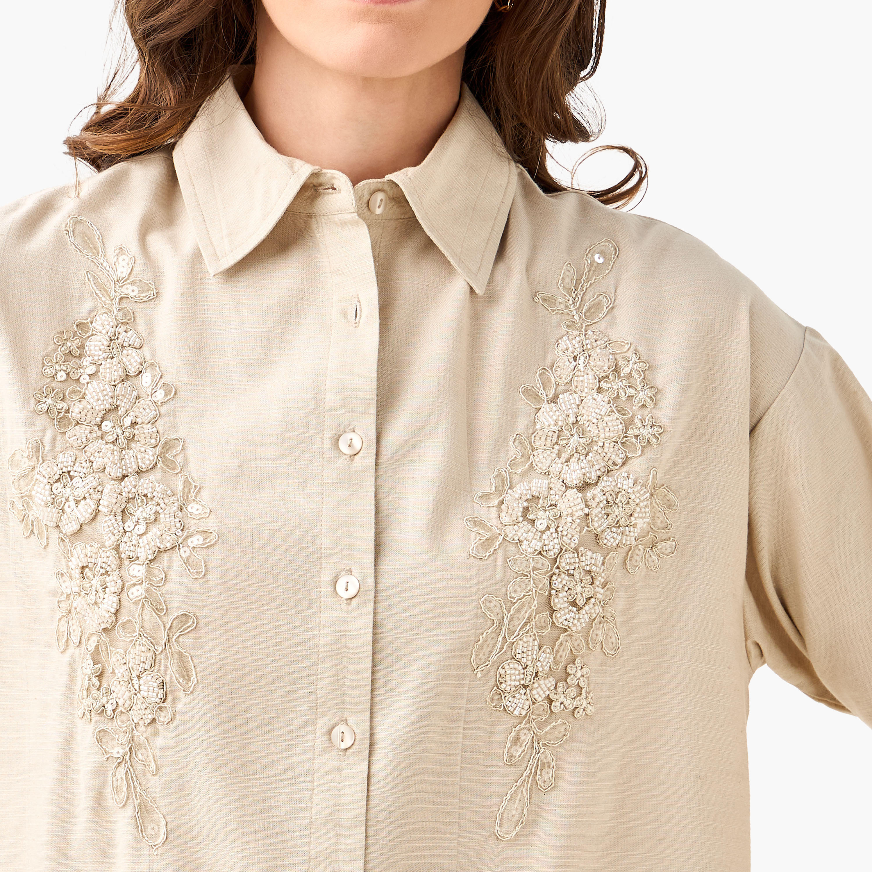 Shirt with Floral Embroidery and Embellishment-women-clothing-shirtsandblouses-shirts-image-5