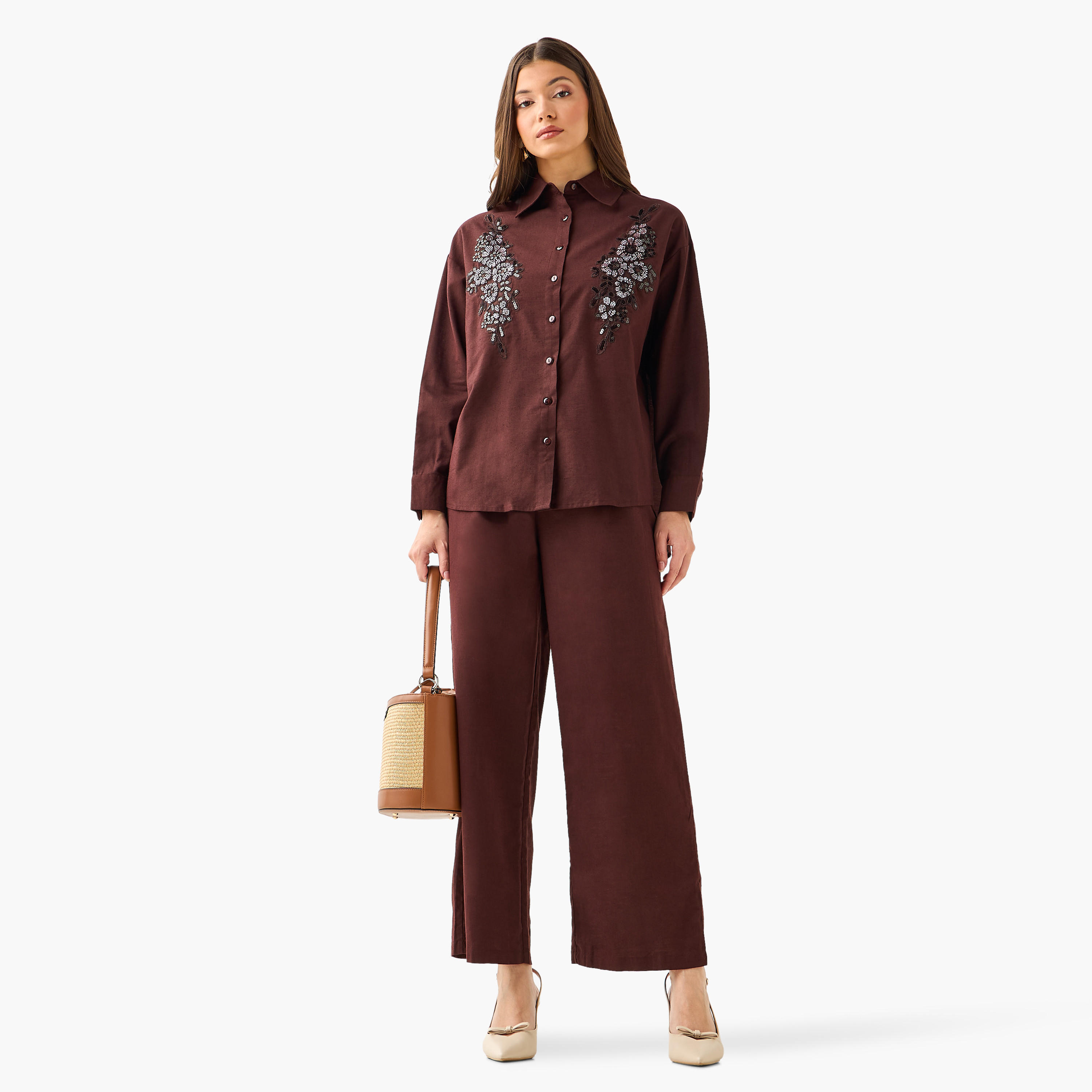 Shirt with Floral Embroidery and Embellishment-women-clothing-shirtsandblouses-shirts-image-4