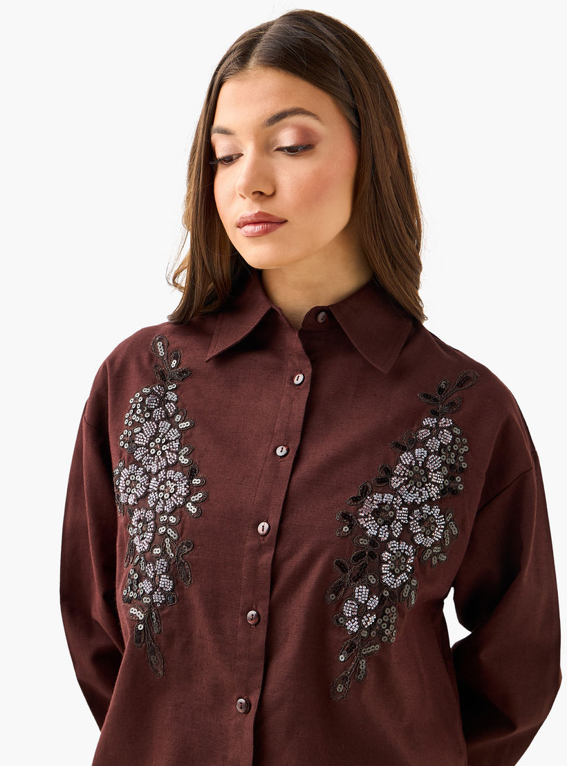Shirt with Floral Embroidery and Embellishment-women-clothing-shirtsandblouses-shirts-image-7