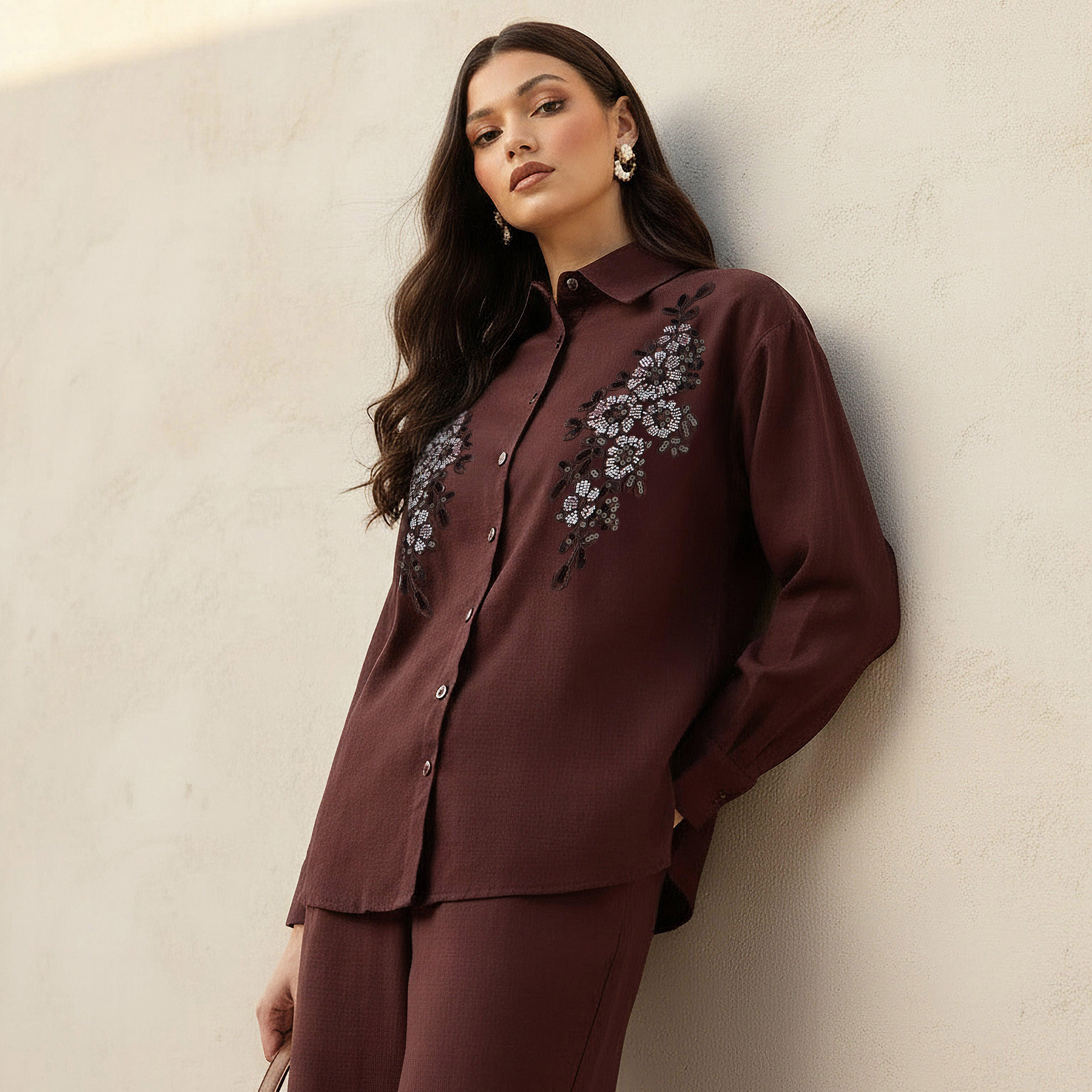 Shirt with Floral Embroidery and Embellishment-women-clothing-shirtsandblouses-shirts-image-1