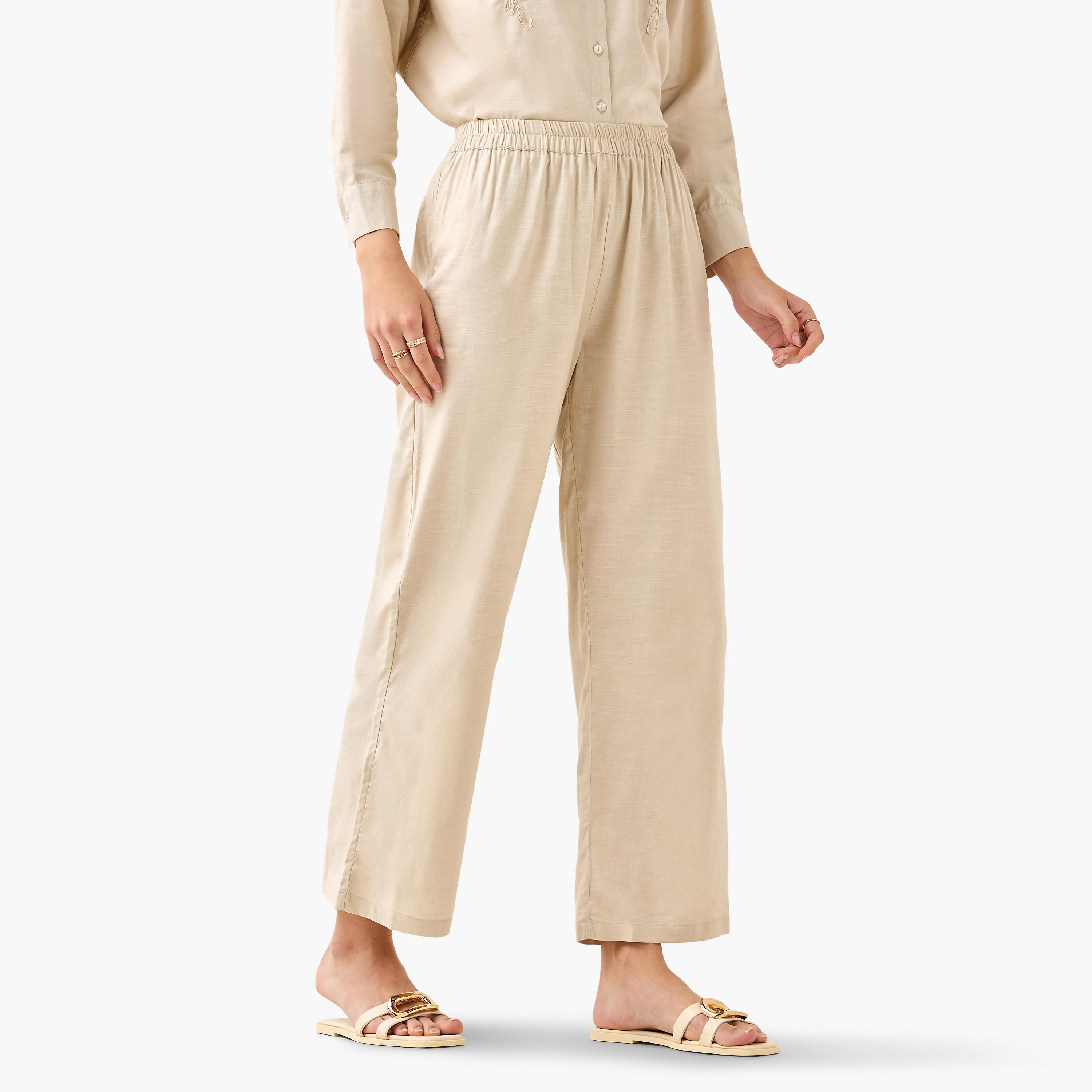 بنطلون واسع الساق بخصر مرن-women-clothing-coordsets-image-2