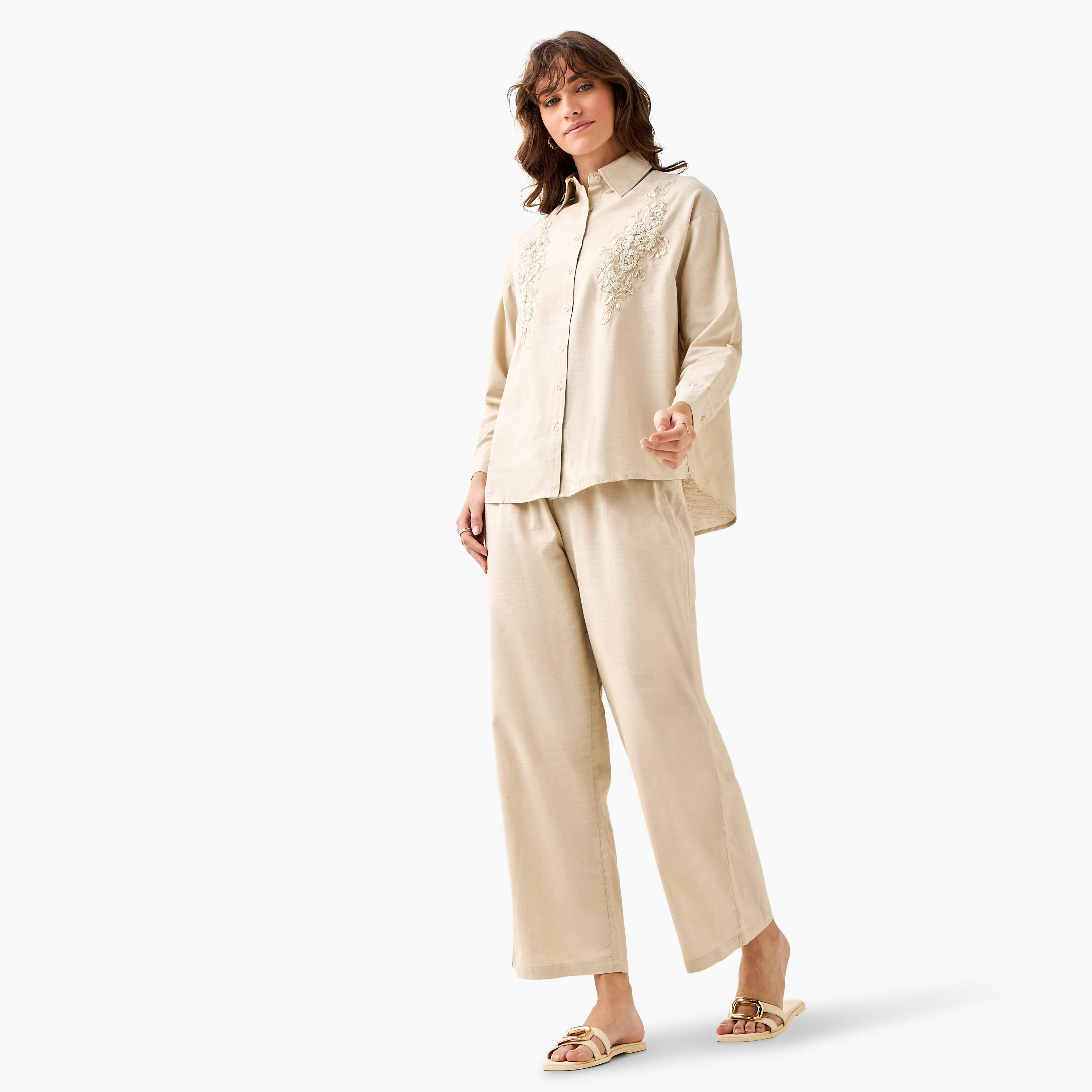 بنطلون واسع الساق بخصر مرن-women-clothing-coordsets-image-3