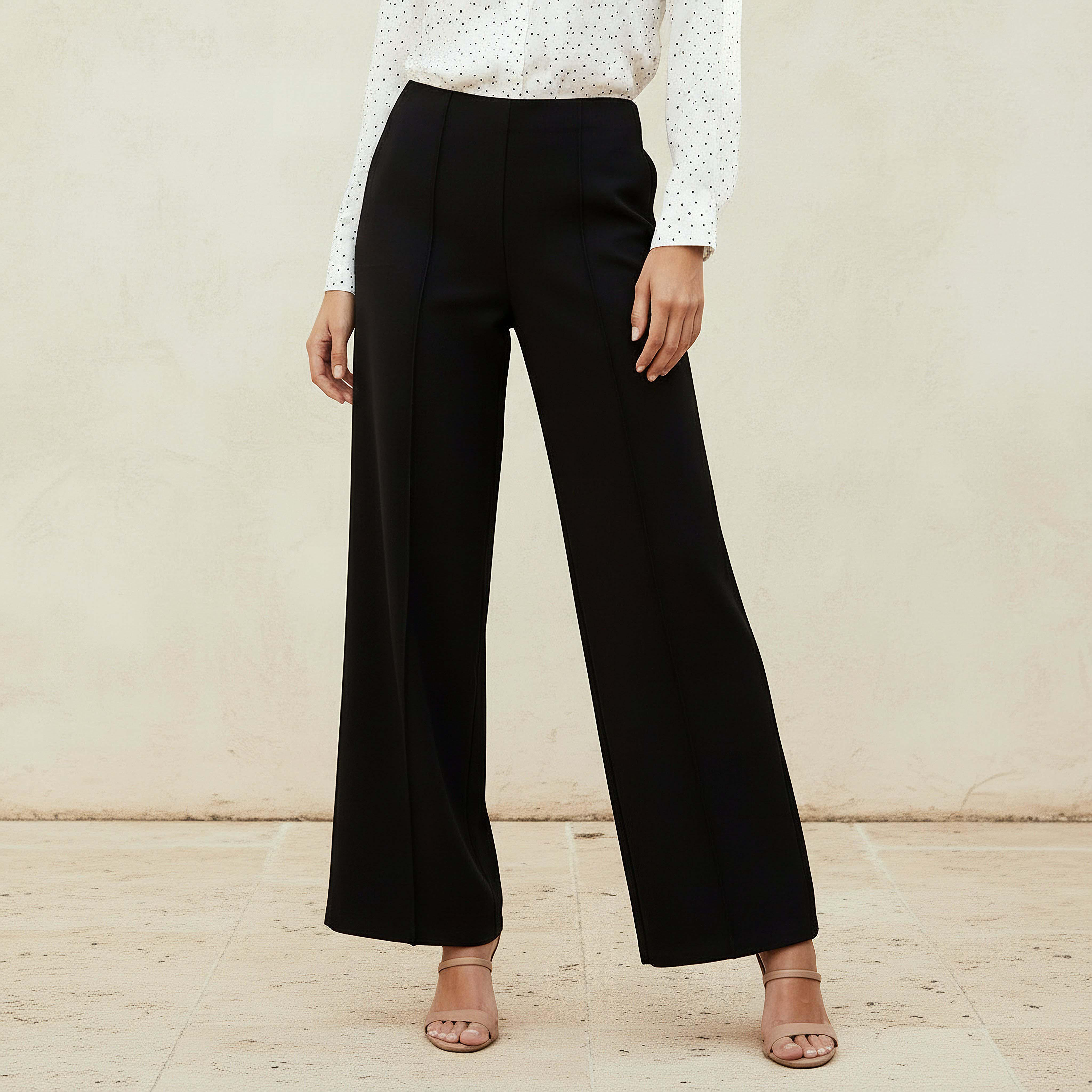بنطلون بونتي طول كامل بساق واسعة-women-clothing-bottoms-trousers-image-1