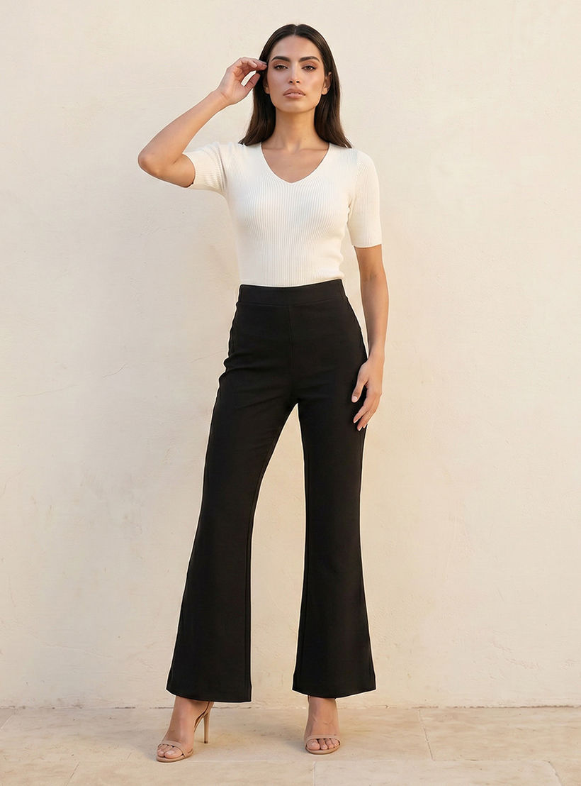 بنطلون مرن بقصة بوت وطول كامل من سبلاش سمارت-women-clothing-bottoms-trousers-image-3