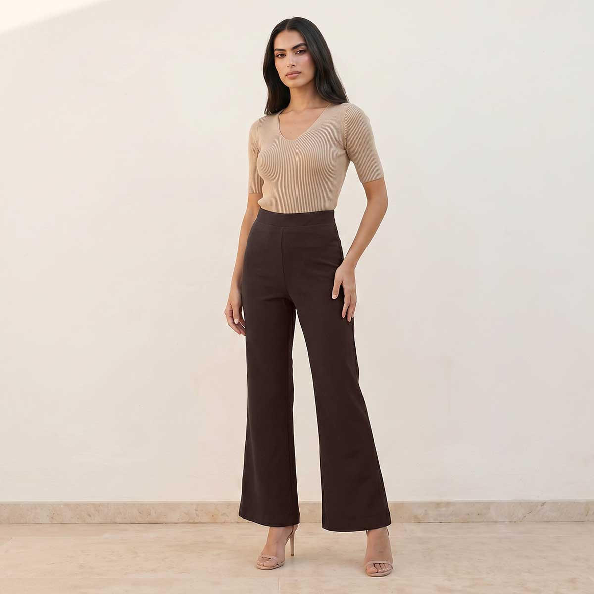بنطلون مرن بقصة بوت وطول كامل من سبلاش سمارت-women-clothing-bottoms-trousers-image-3