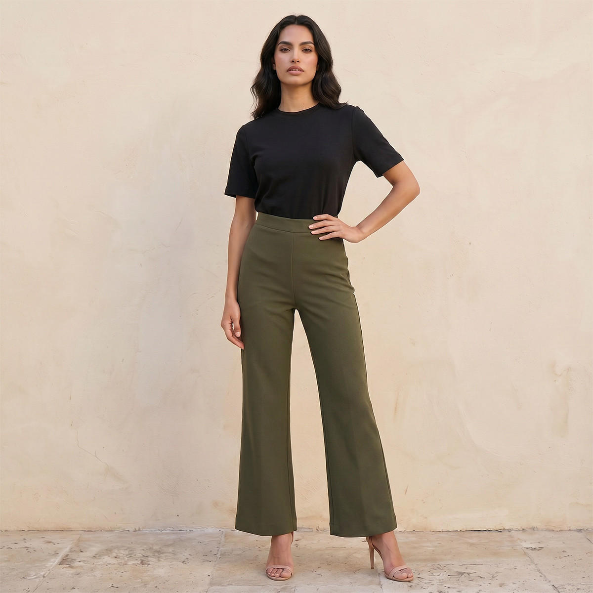 بنطلون مرن بقصة بوت وطول كامل من سبلاش سمارت-women-clothing-bottoms-trousers-image-3