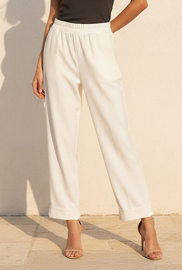 Elasticated Waist Turn Up Trousers-women-image-1
