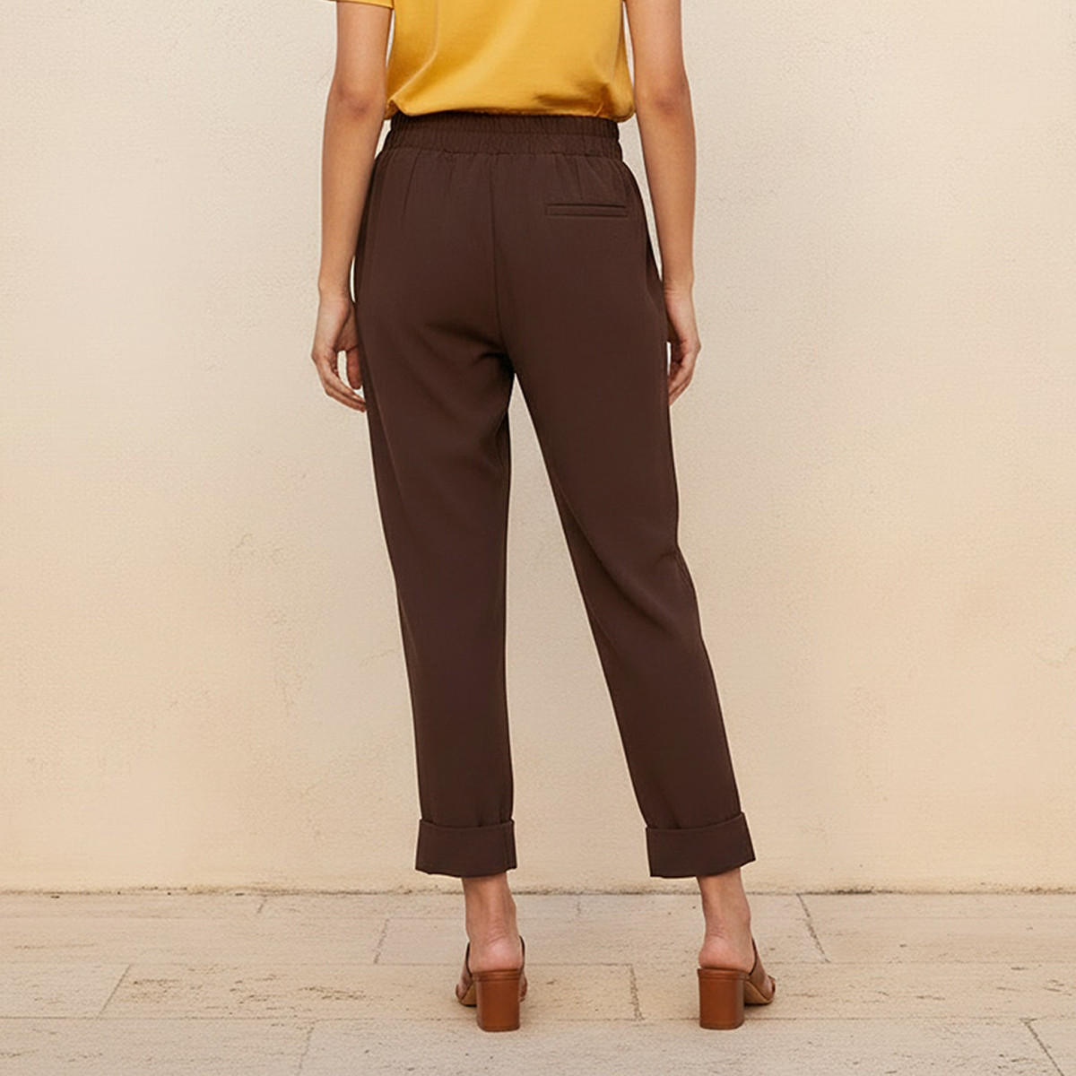 Elasticated Waist Turn Up Trousers-women-clothing-bottoms-trousers-image-4