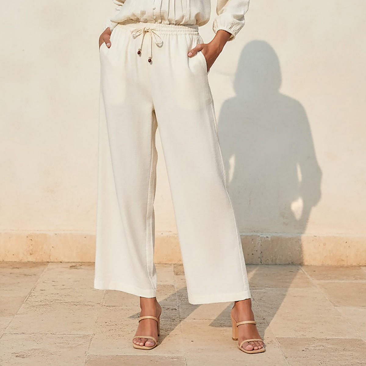 Straight Fit Drawstring Waist Linen Pants-women-clothing-coordsets-image-1