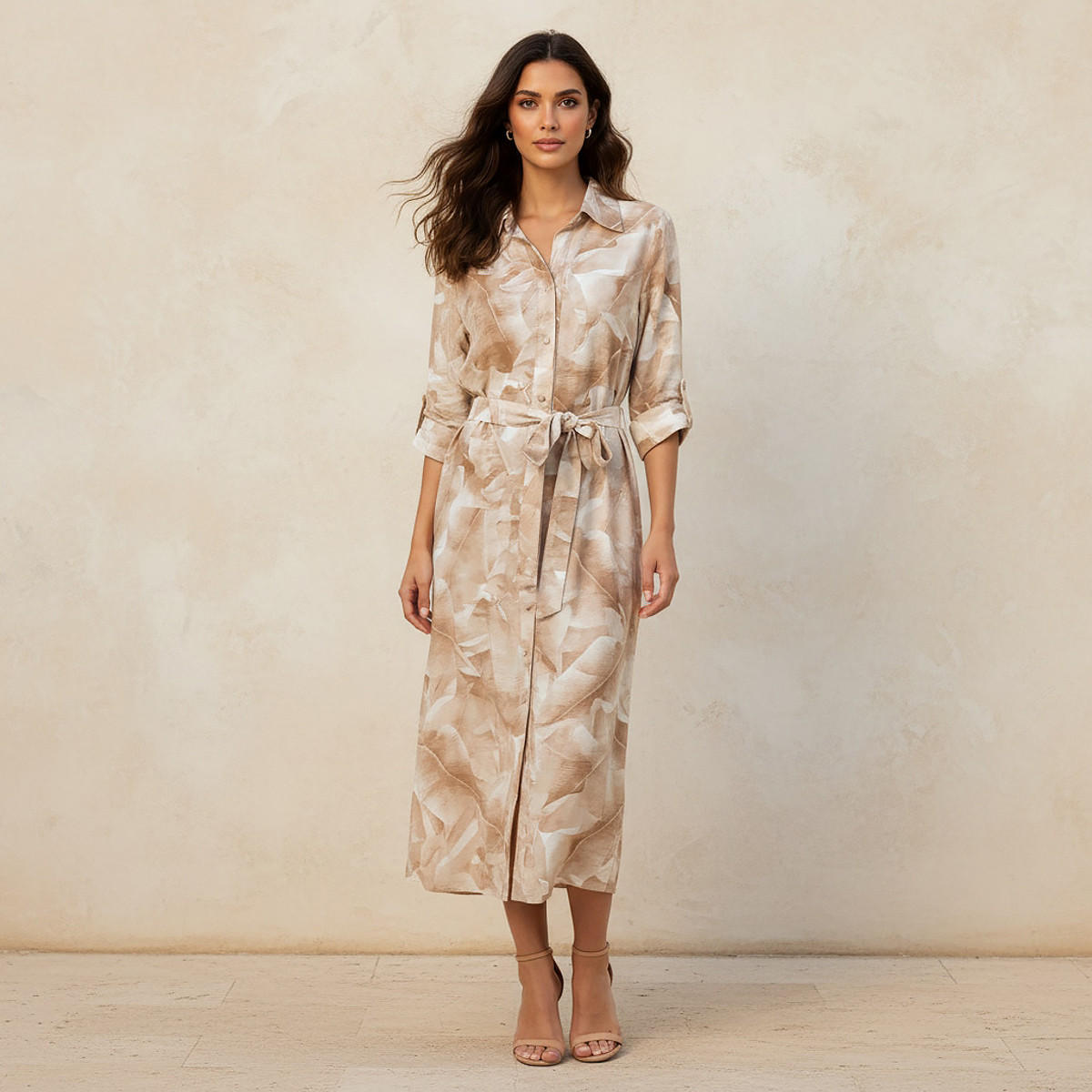 فستان قميص إيه لاين بحزام ربط وطبعات-women-clothing-dresses-image-1