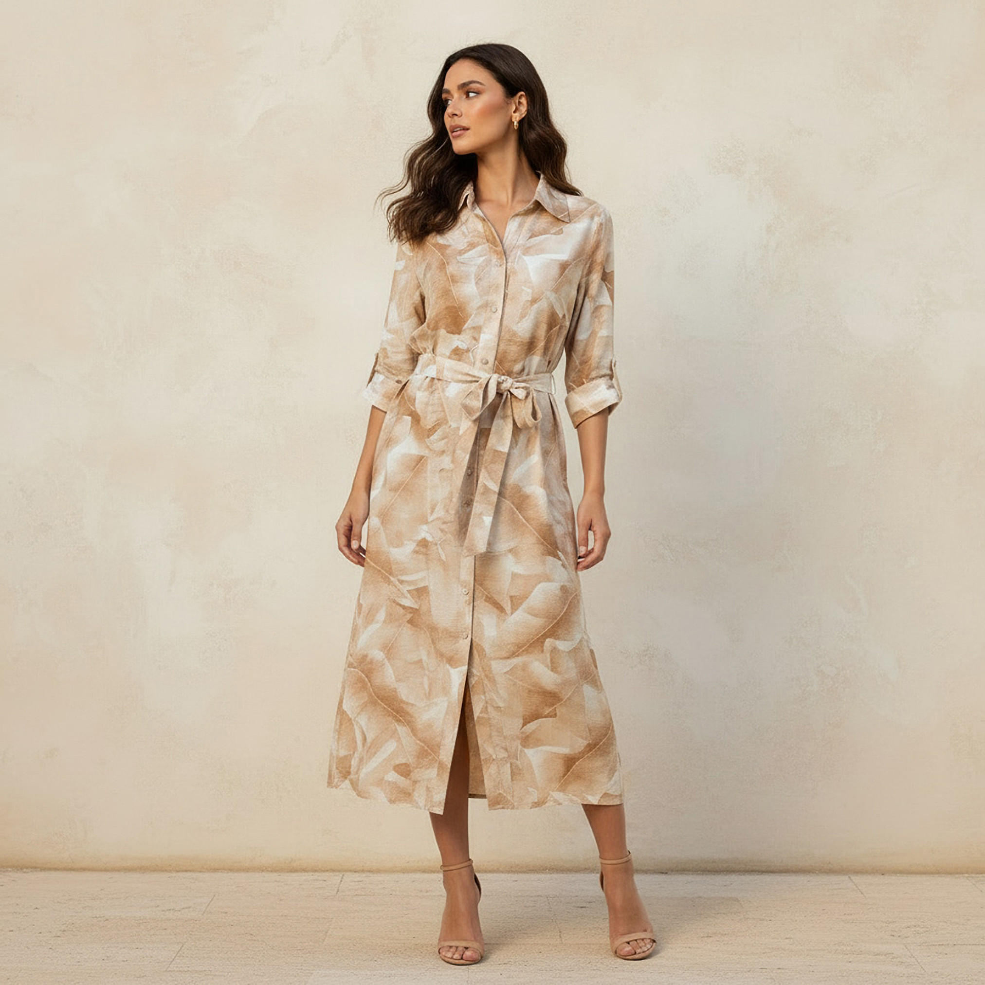فستان قميص إيه لاين بحزام ربط وطبعات-women-clothing-dresses-image-3
