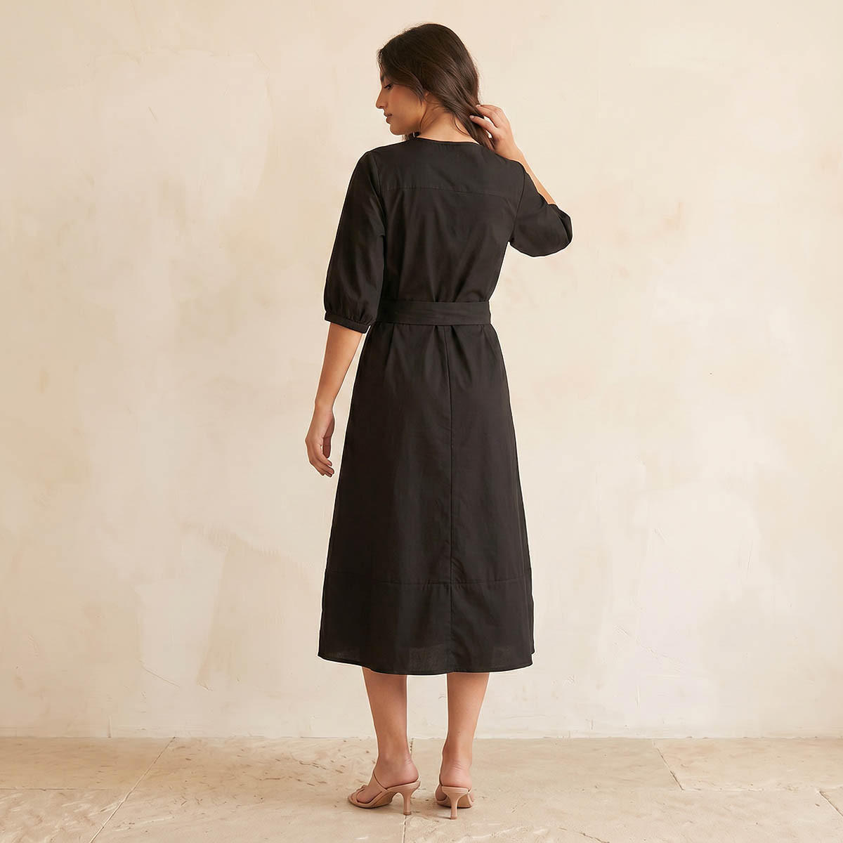 A-line Midi Poplin Dress with Tie-Up Belt-women-clothing-dresses-image-4
