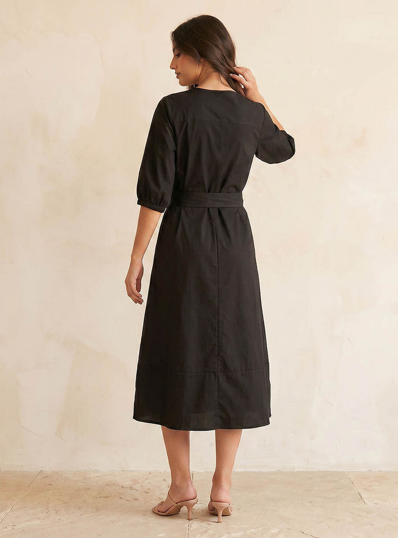 A-line Midi Poplin Dress with Tie-Up Belt-women-clothing-dresses-image-4