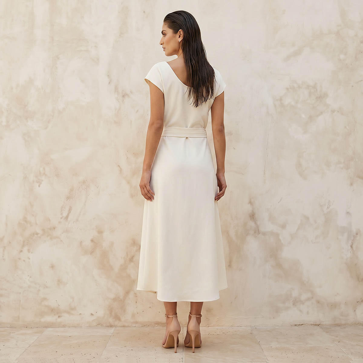 Midi Drape Dress with Cinched Waist-women-clothing-dresses-image-4