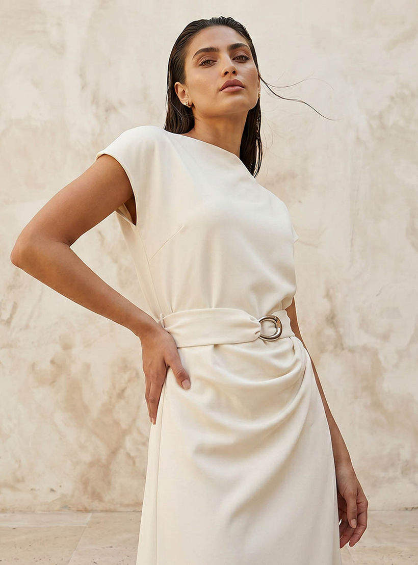 Midi Drape Dress with Cinched Waist-women-clothing-dresses-image-5