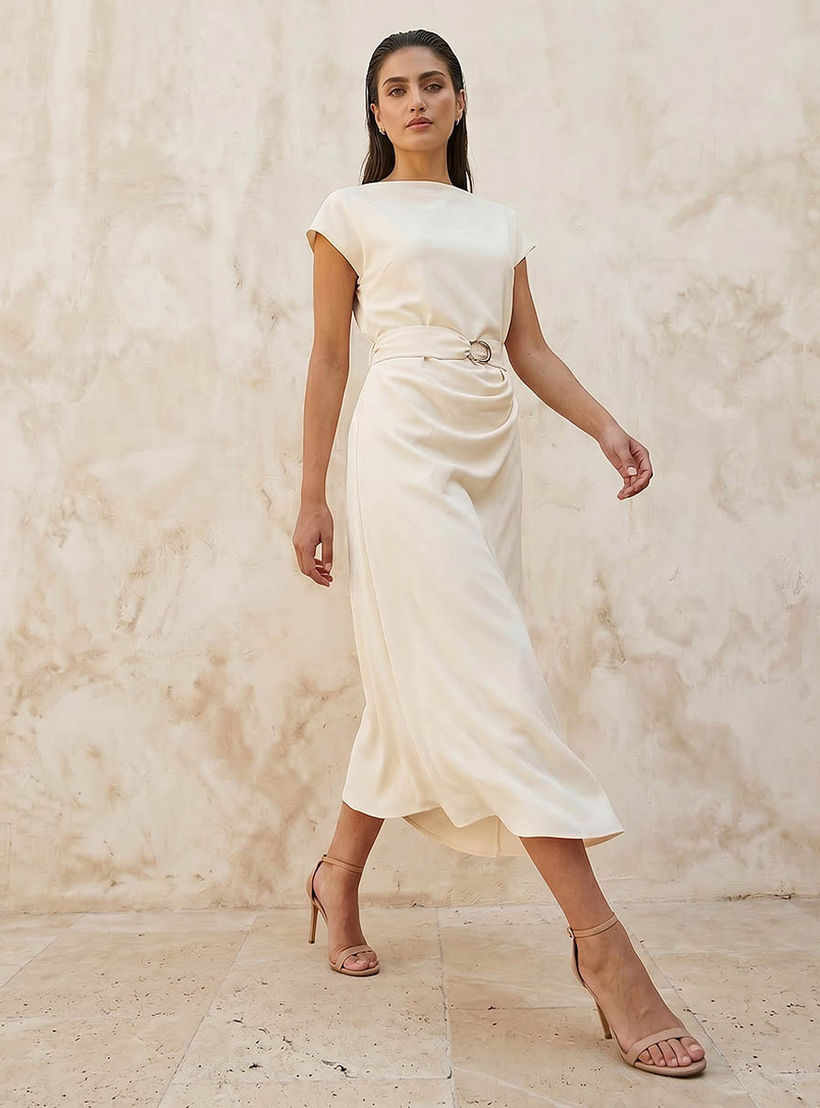 Midi Drape Dress with Cinched Waist-women-clothing-dresses-image-6
