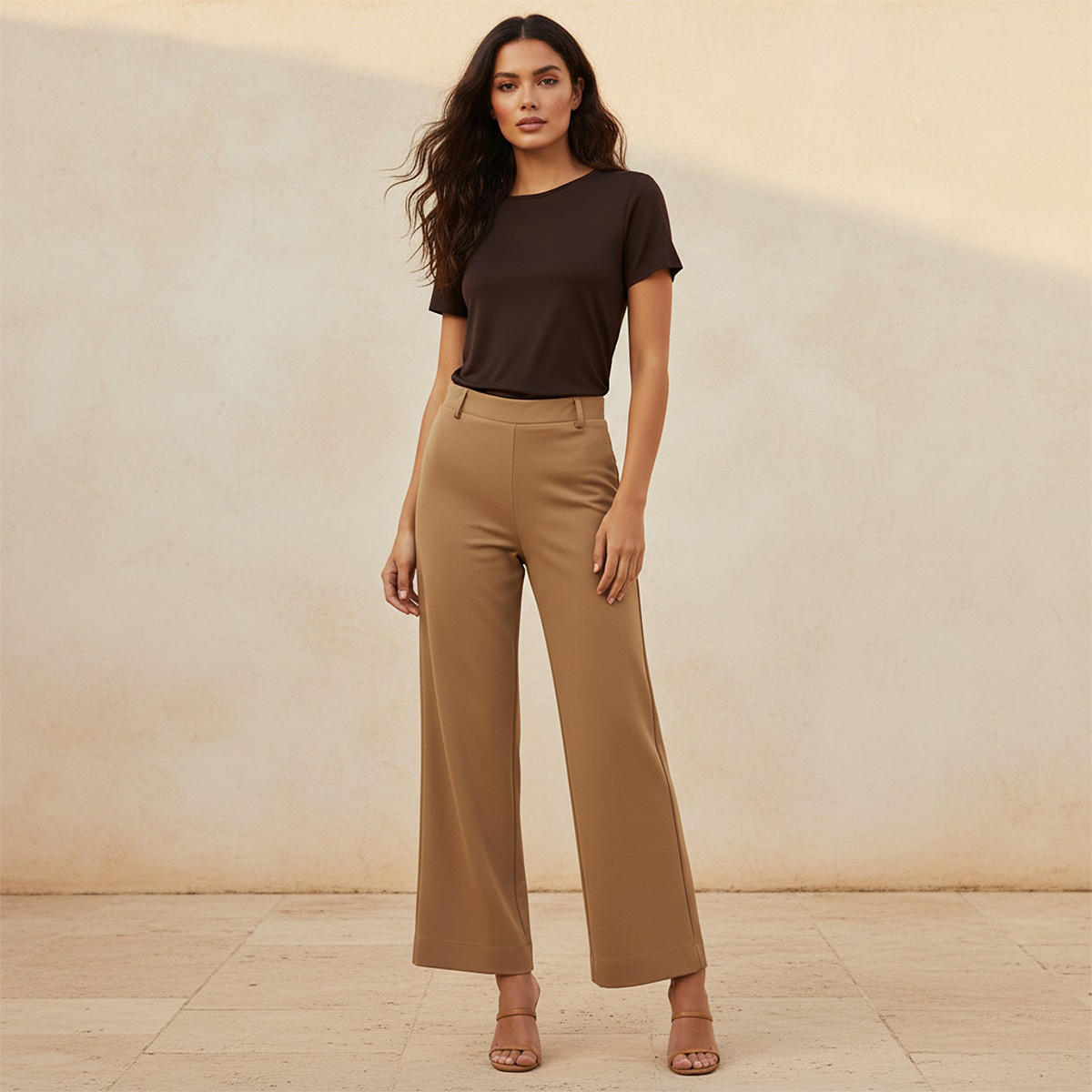 بنطلون بونتي واسع الساقين كامل الطول من سبلاش سمارت-women-clothing-trousers-image-3
