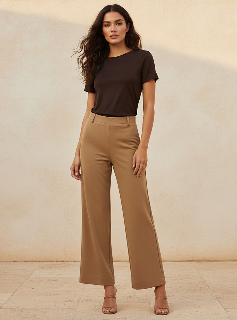 بنطلون بونتي واسع الساقين كامل الطول من سبلاش سمارت-women-clothing-trousers-image-3