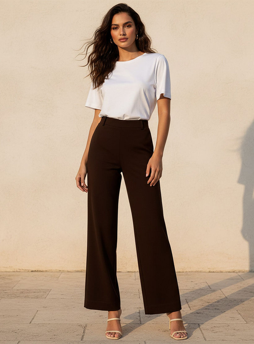 بنطلون بونتي واسع الساقين كامل الطول من سبلاش سمارت-women-clothing-trousers-image-3