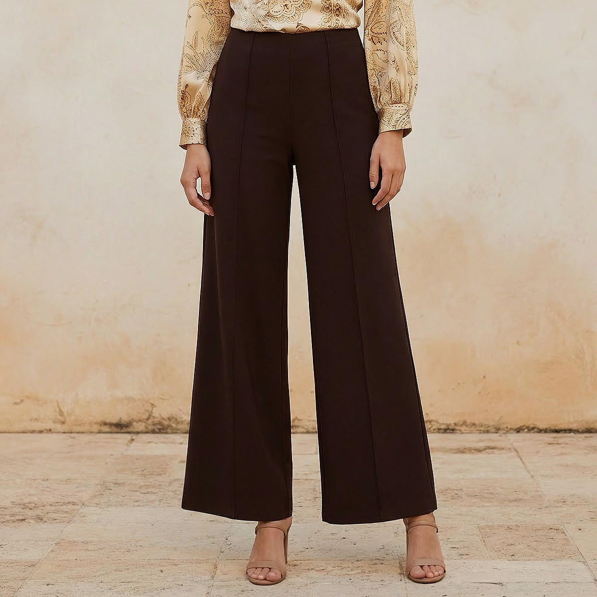 بنطلون بونتي واسع الساقين وطويل من سبلاش سمارت-women-clothing-trousers-image-1