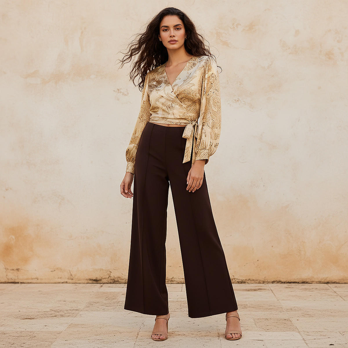 بنطلون بونتي واسع الساقين وطويل من سبلاش سمارت-women-clothing-trousers-image-3