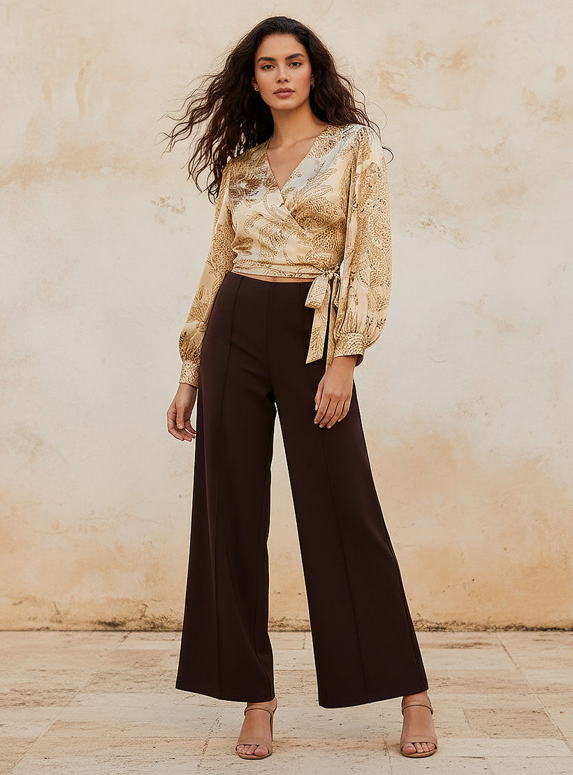 بنطلون بونتي واسع الساقين وطويل من سبلاش سمارت-women-clothing-trousers-image-3
