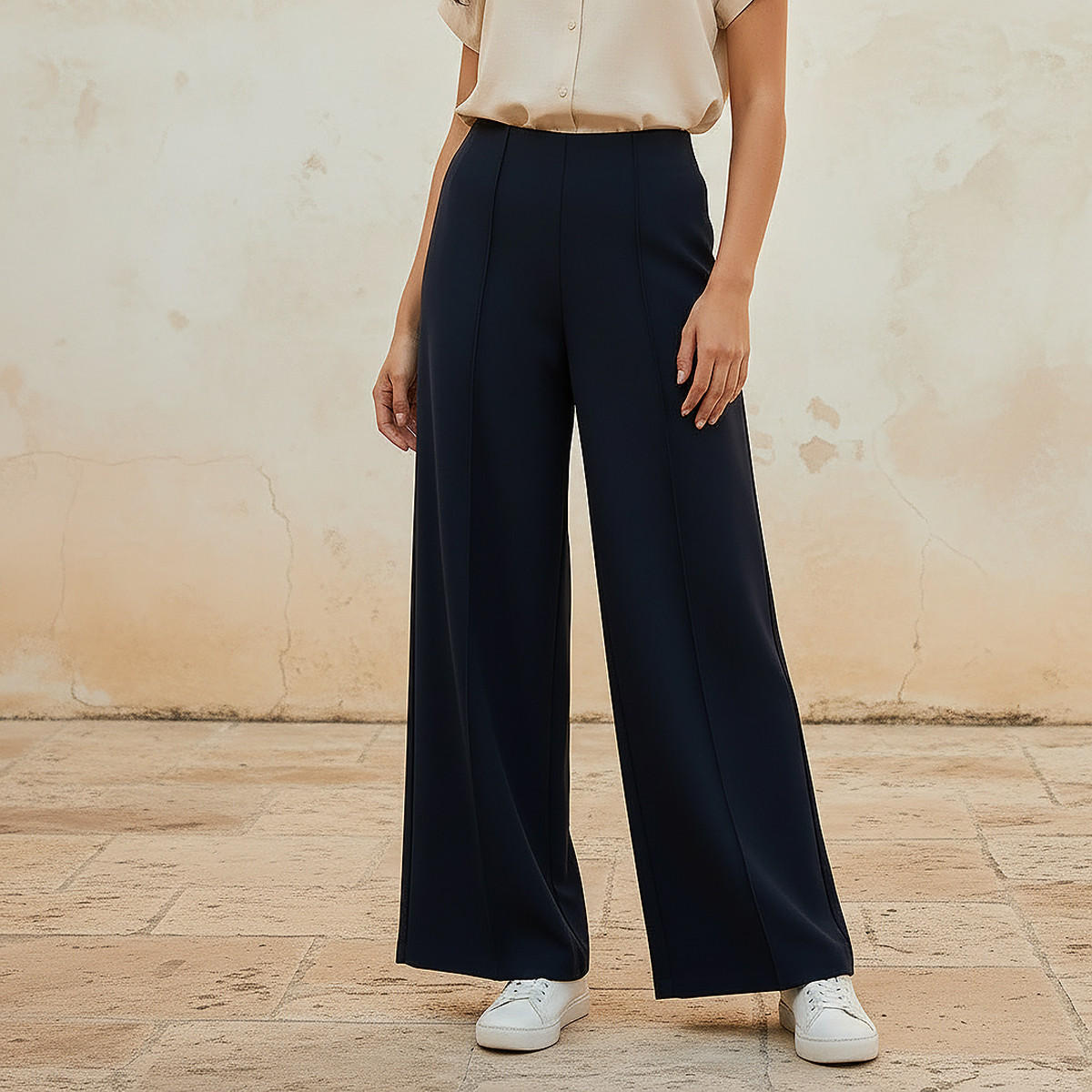 بنطلون بونتي واسع الساقين وطويل من سبلاش سمارت-women-clothing-trousers-image-1