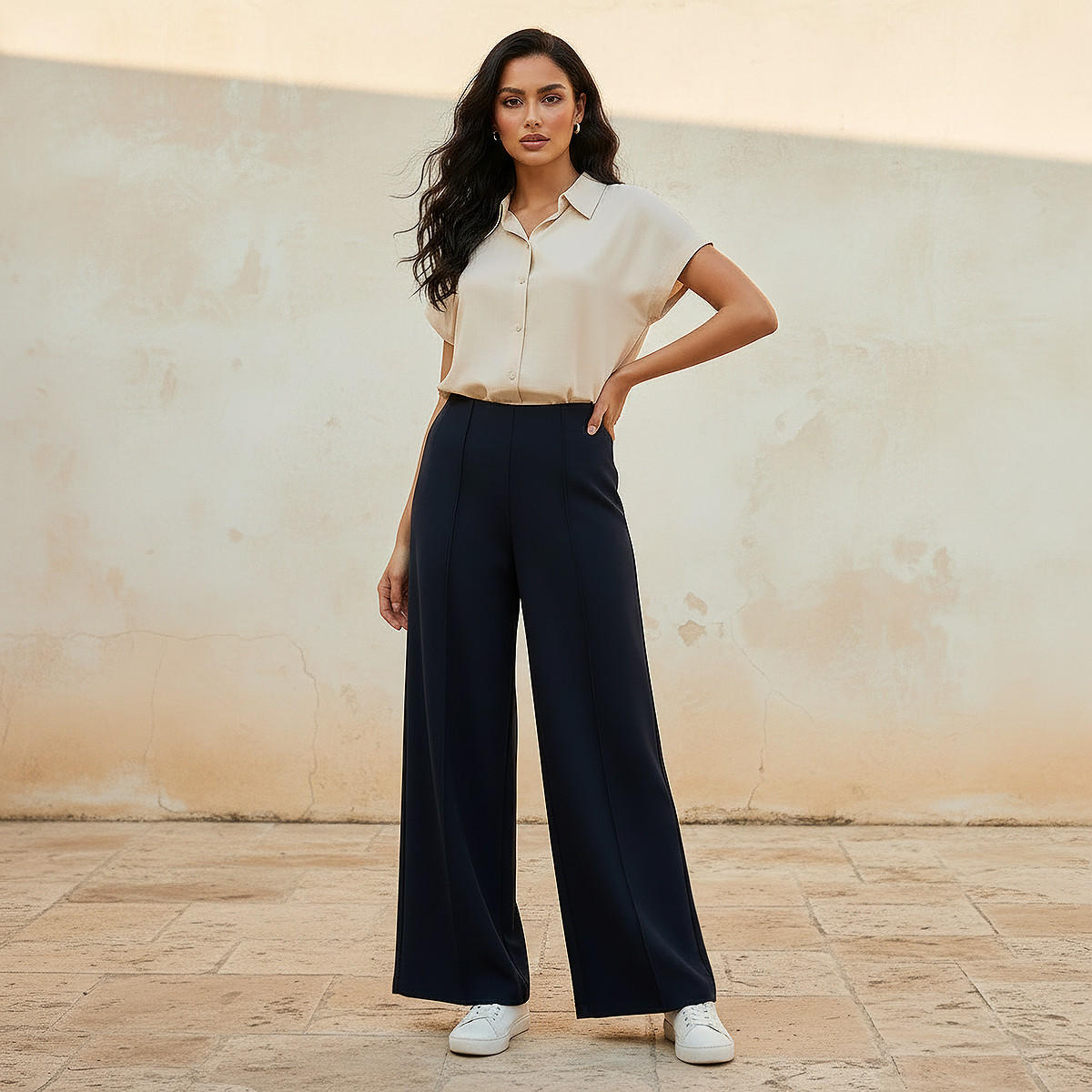 بنطلون بونتي واسع الساقين وطويل من سبلاش سمارت-women-clothing-trousers-image-3