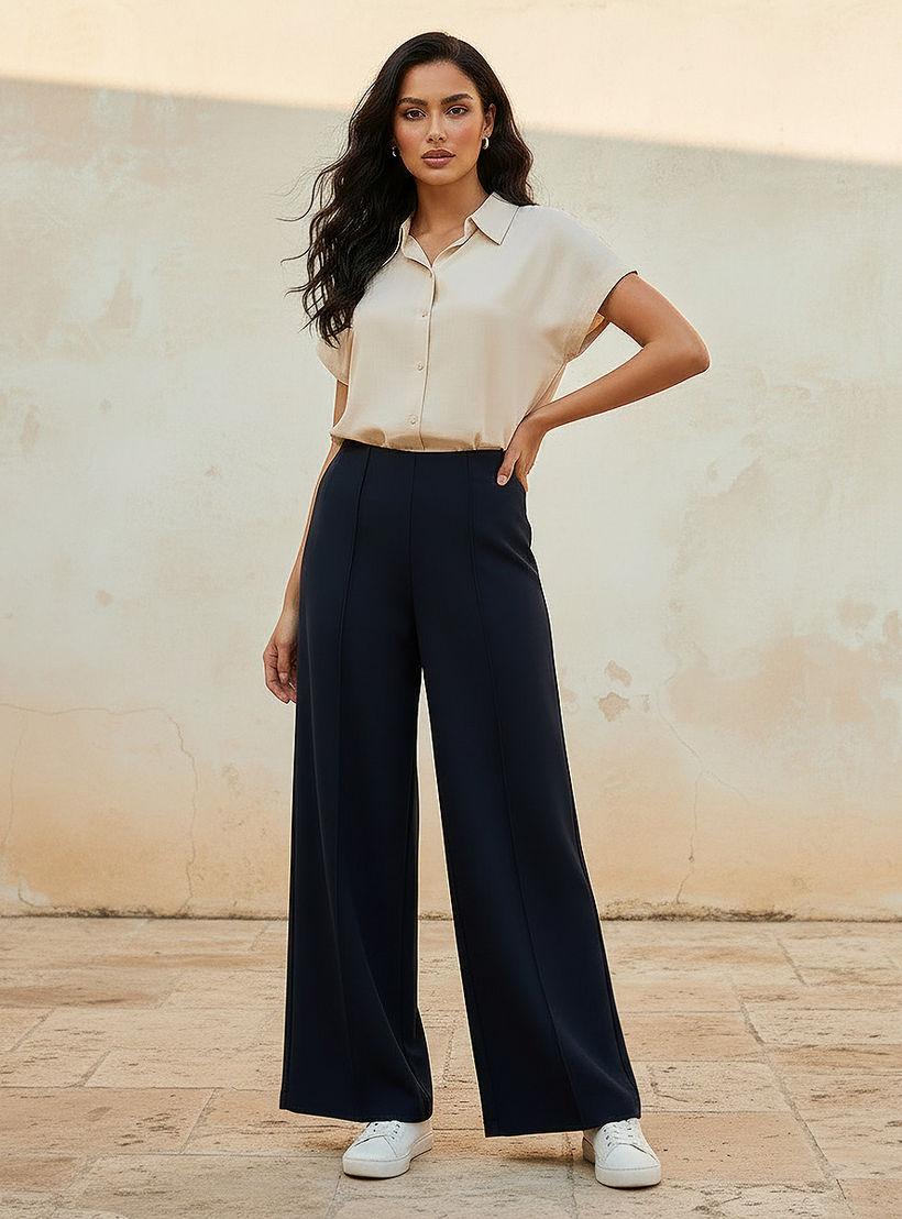 بنطلون بونتي واسع الساقين وطويل من سبلاش سمارت-women-clothing-trousers-image-3