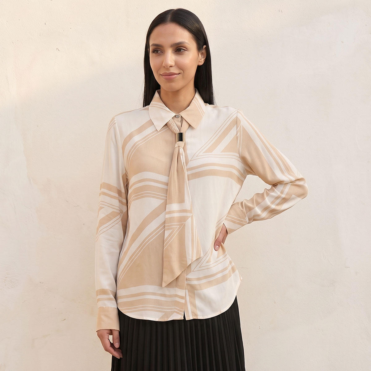 Splash Smart Shirt with Neck Tie-women-clothing-shirtsandblouses-shirts-image-1