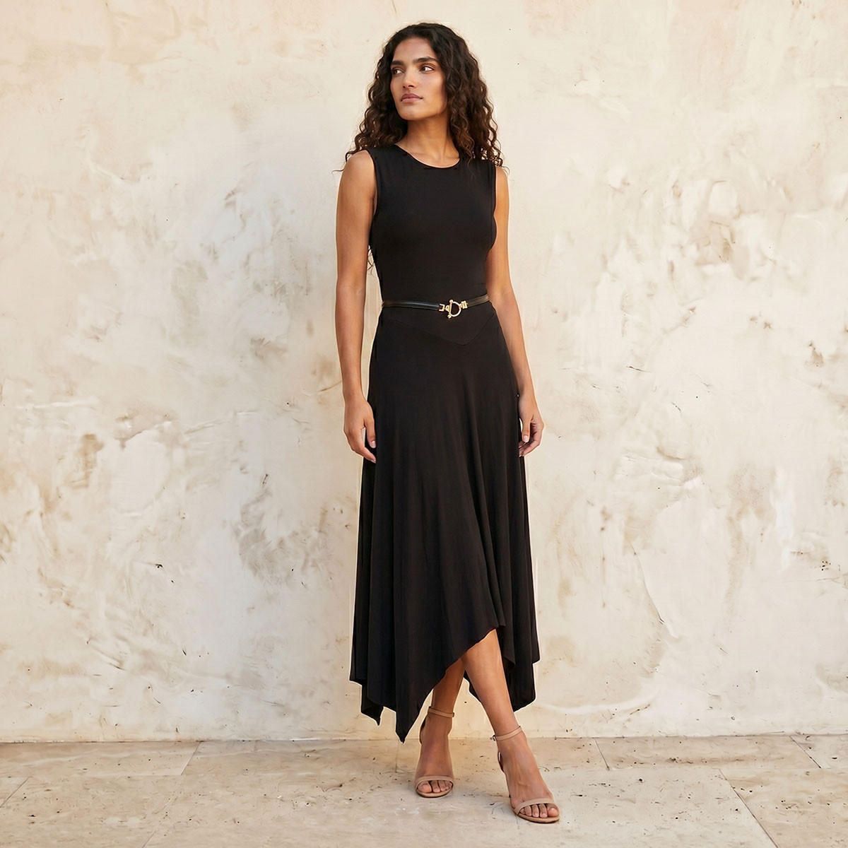 Splash Smart Sleeveless Midi Length Dress with Asymmetrical Hem-women-clothing-dresses-image-3