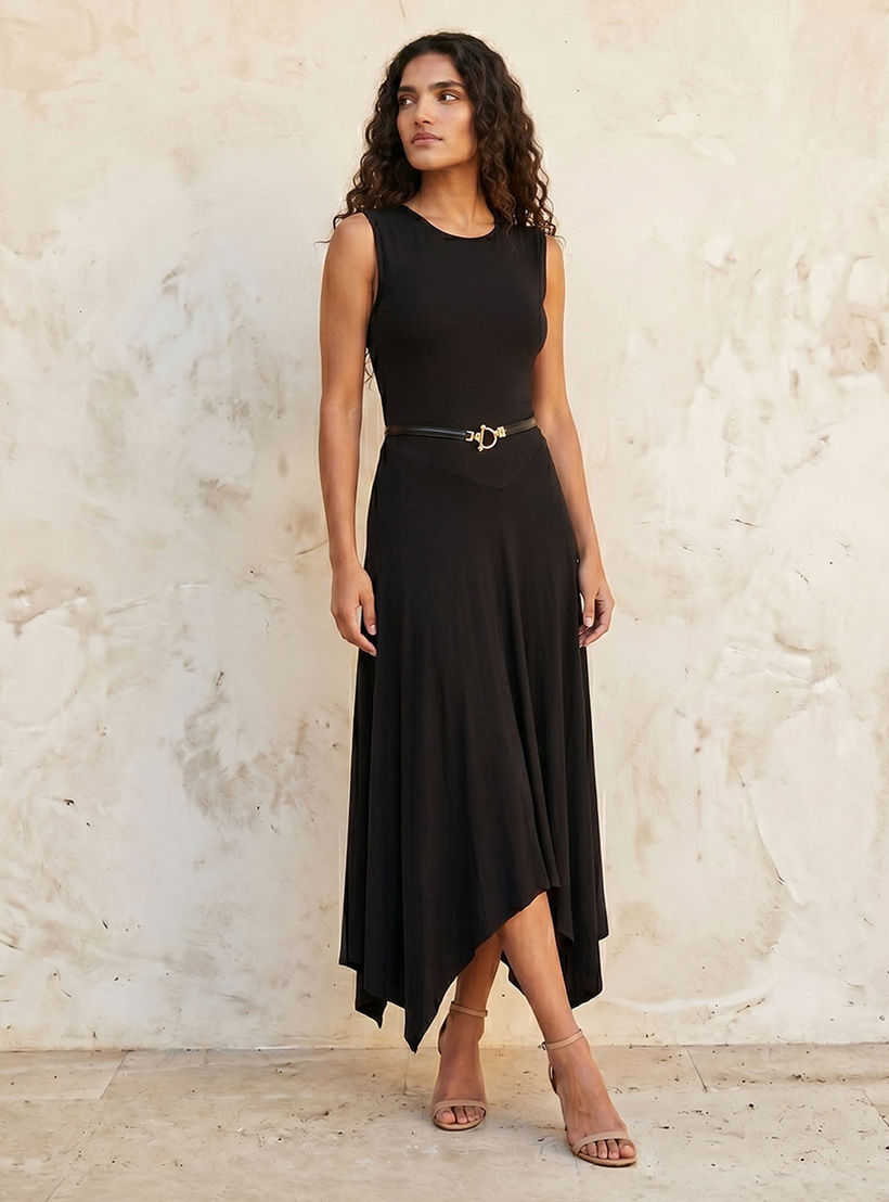 Splash Smart Sleeveless Midi Length Dress with Asymmetrical Hem-women-clothing-dresses-image-3