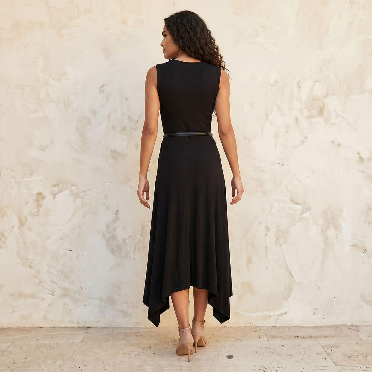 Splash Smart Sleeveless Midi Length Dress with Asymmetrical Hem-women-clothing-dresses-image-4