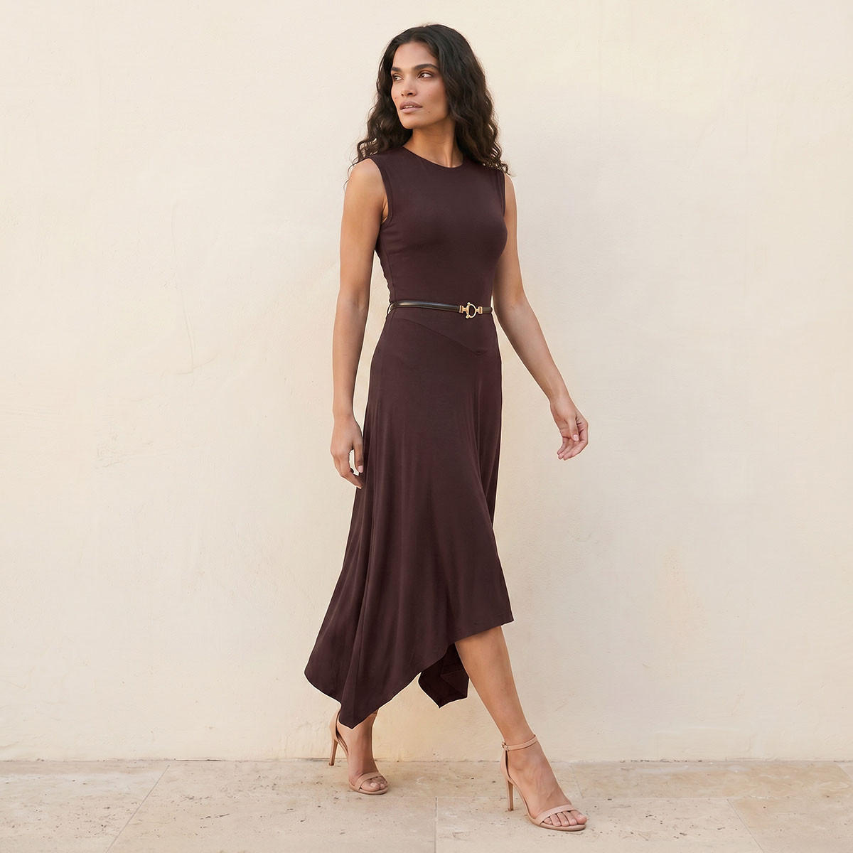 Splash Smart Sleeveless Midi Length Dress with Asymmetrical Hem-women-clothing-dresses-image-3