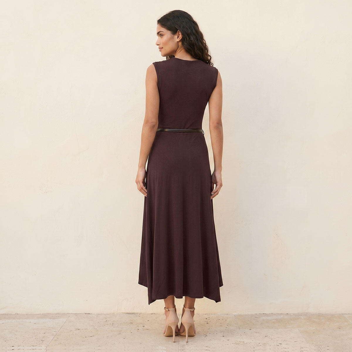 Splash Smart Sleeveless Midi Length Dress with Asymmetrical Hem-women-clothing-dresses-image-4