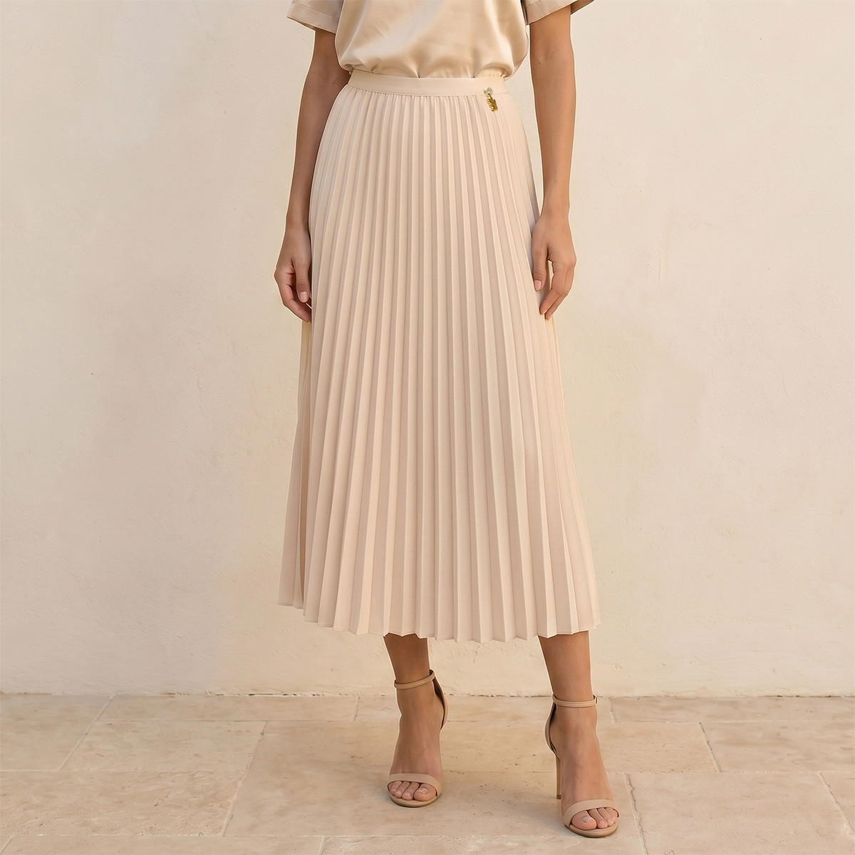 Splash Smart Midi Length Skirt with Pleated Detail-women-clothing-skirts-image-1