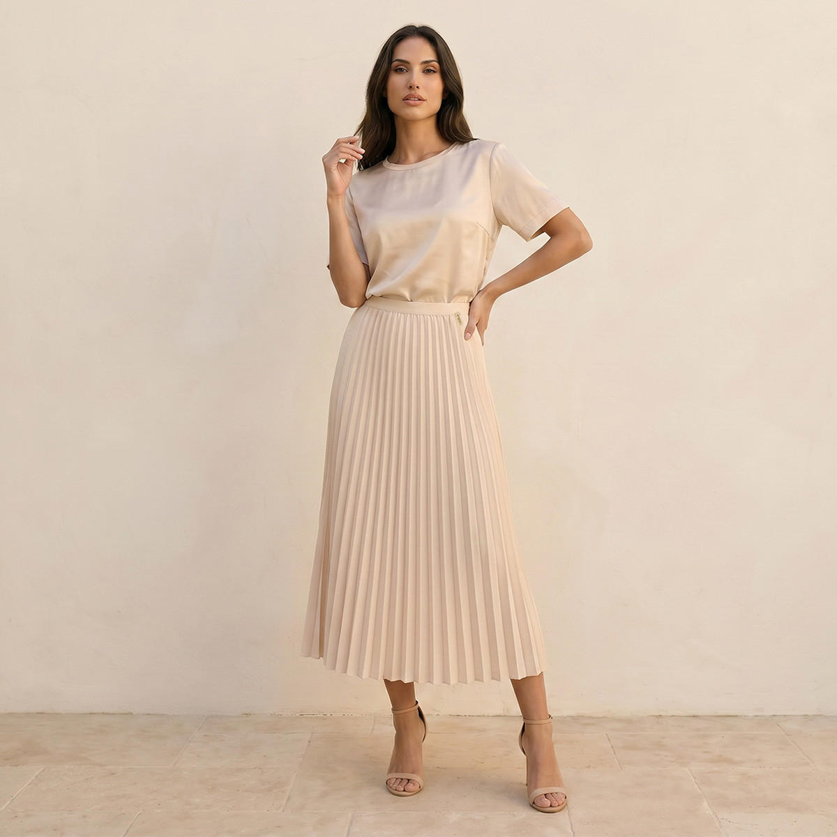 Splash Smart Midi Length Skirt with Pleated Detail-women-clothing-skirts-image-3