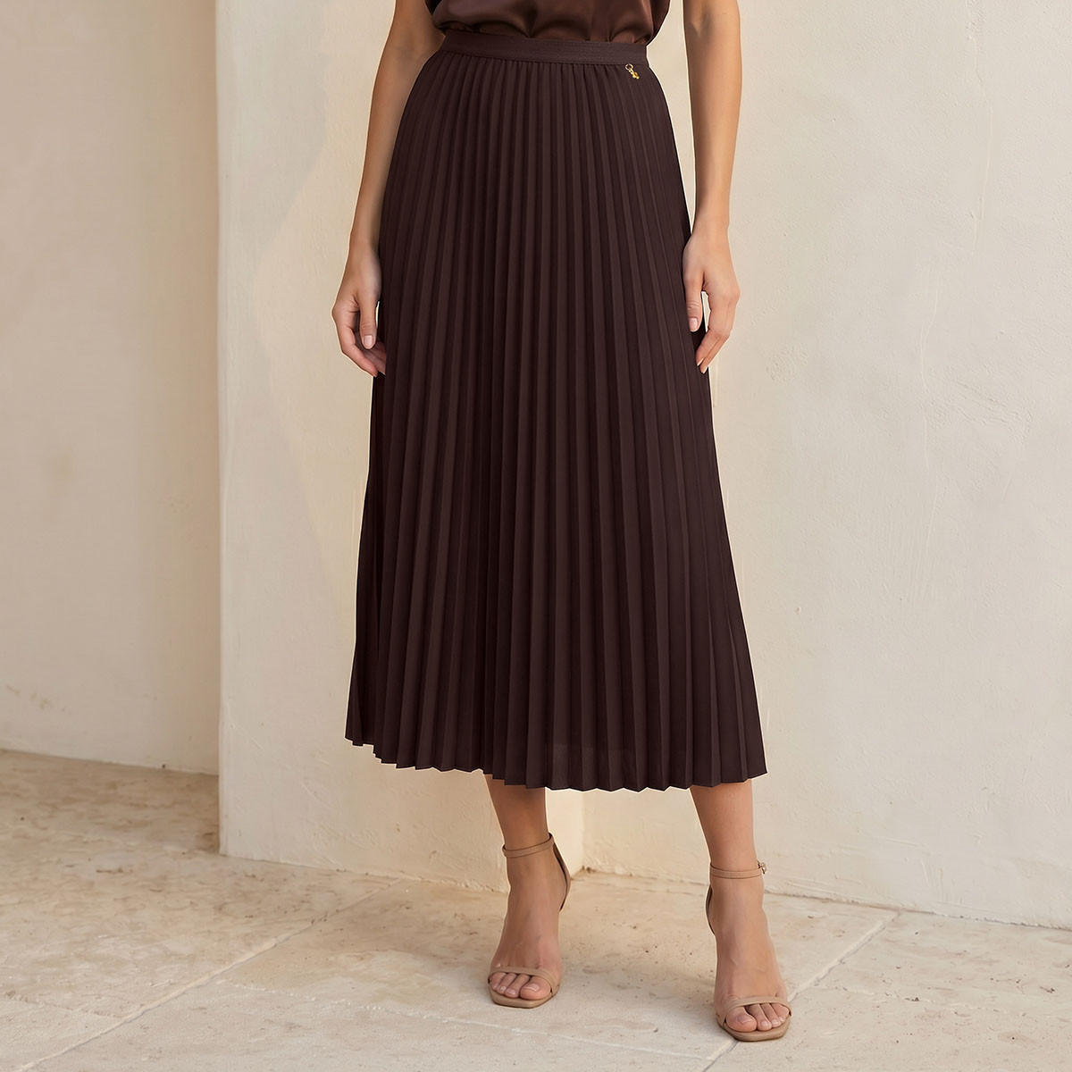 Splash Smart Midi Length Skirt with Pleated Detail-women-clothing-skirts-image-1