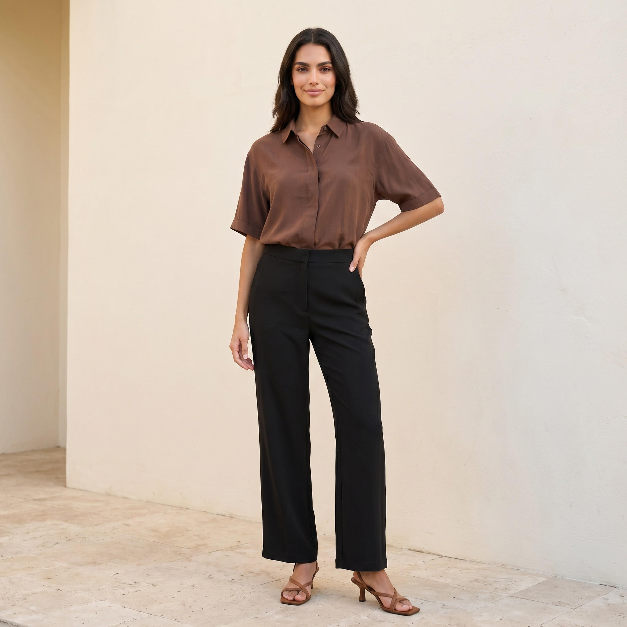 بنطلون بقصة مستقيمة وخصر مطاطي من سبلاش سمارت-women-clothing-trousers-image-5