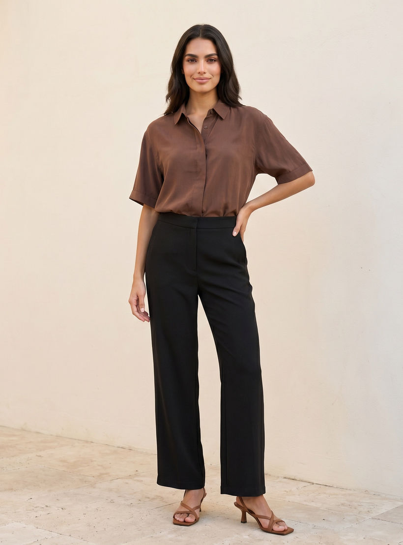 بنطلون بقصة مستقيمة وخصر مطاطي من سبلاش سمارت-women-clothing-trousers-image-5