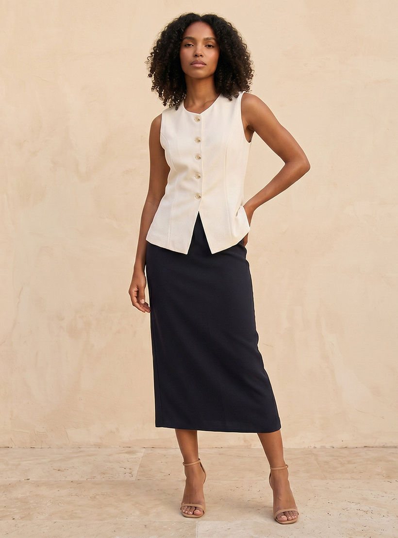 تنورة ميدي بقصة مستقيمة وفتحة من سبلاش سمارت-women-clothing-skirts-image-3