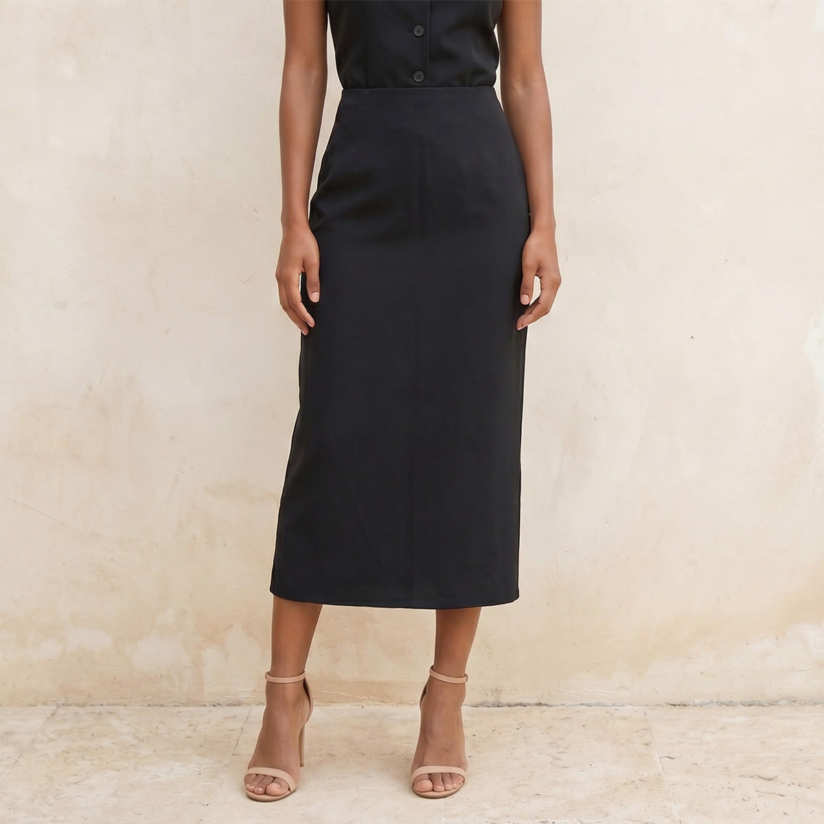 تنورة ميدي بقصة مستقيمة وفتحة من سبلاش سمارت-women-clothing-skirts-image-1