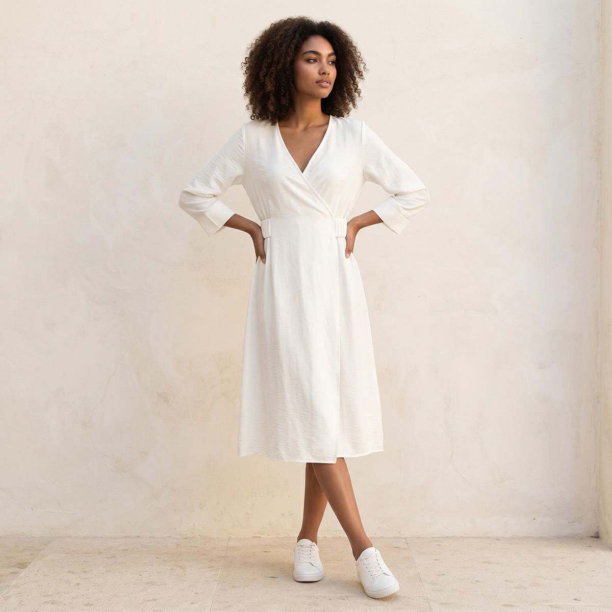 Splash Smart Textured Wrap Dress with Elasticated Waist Detail-women-clothing-dresses-image-1