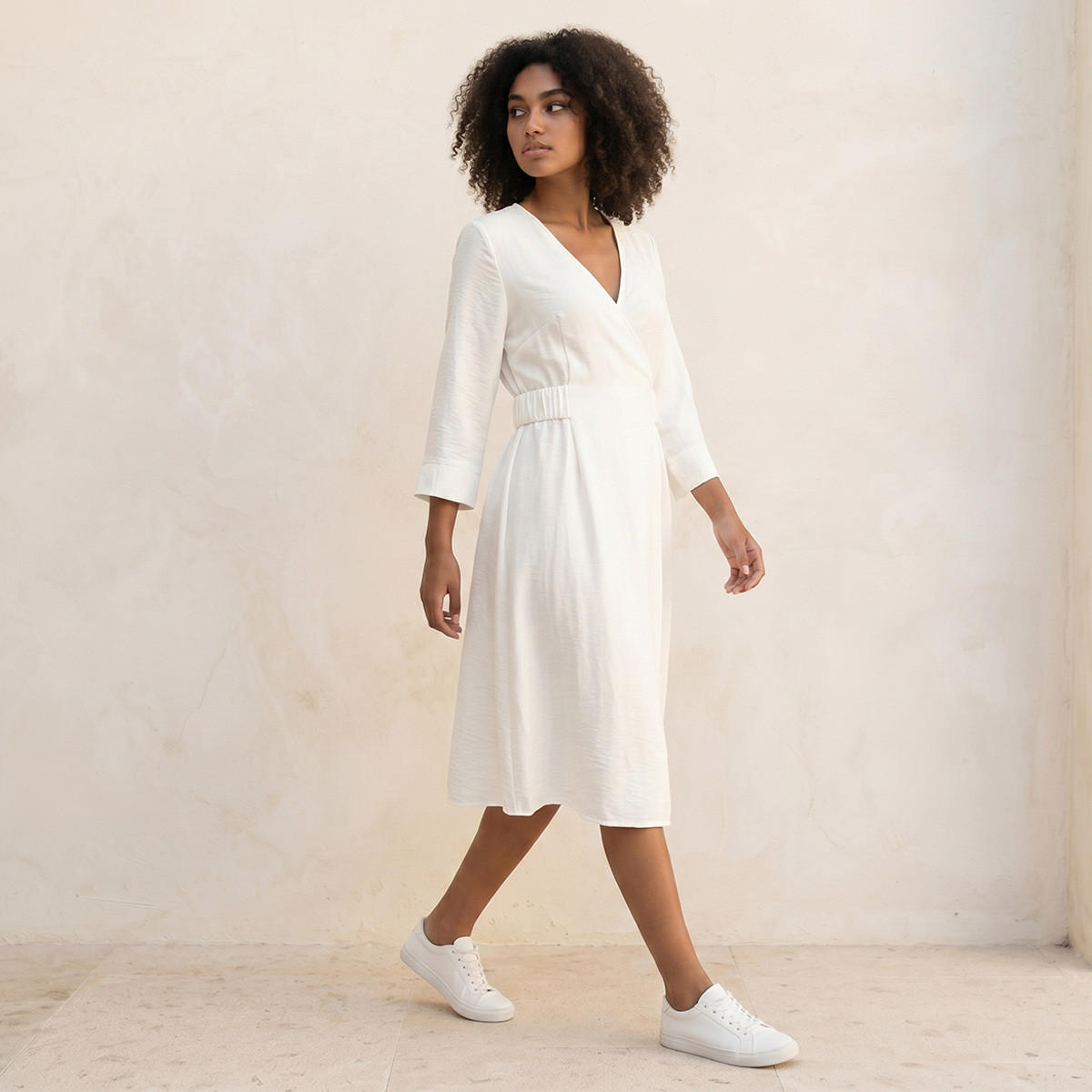 Splash Smart Textured Wrap Dress with Elasticated Waist Detail-women-clothing-dresses-image-4