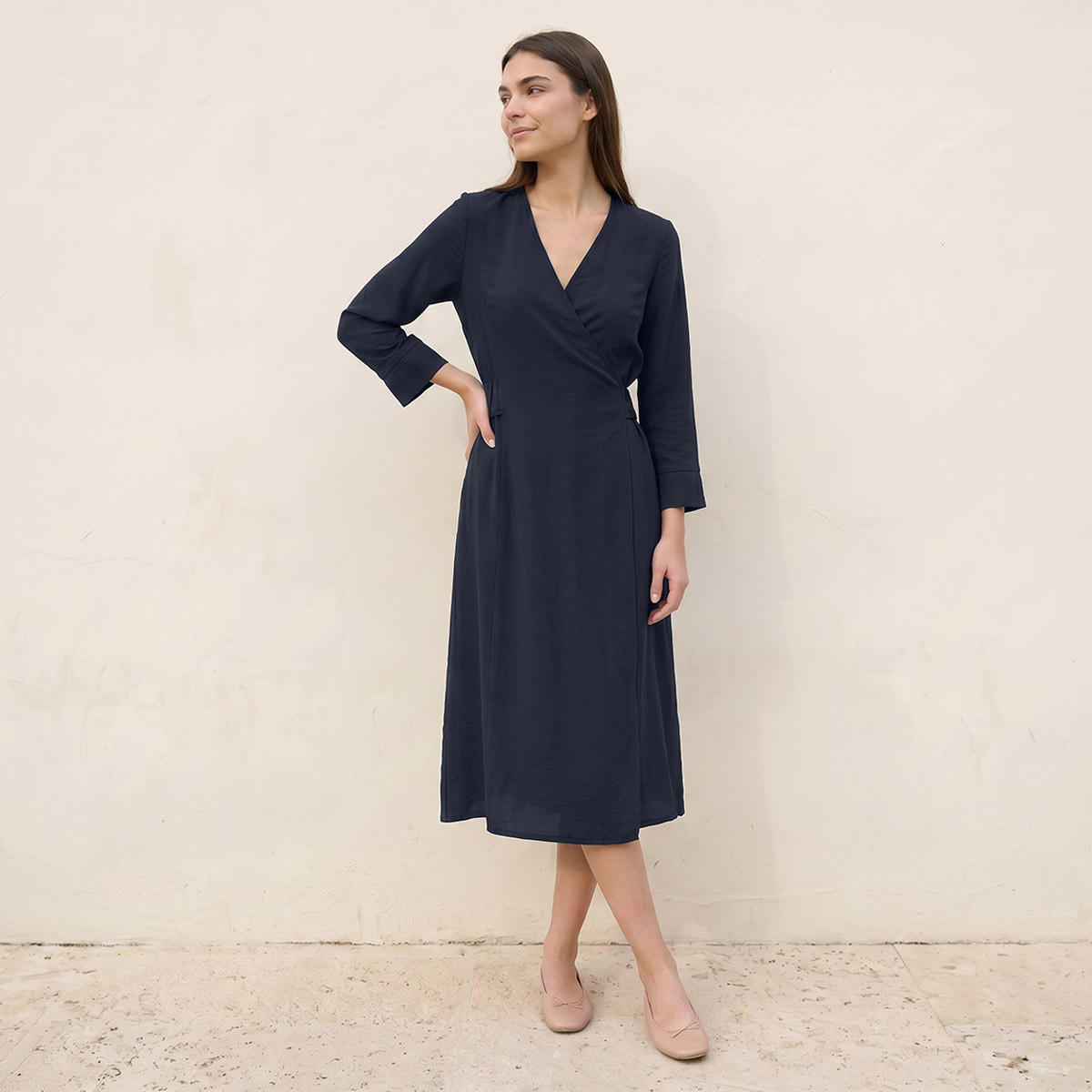 Splash Smart Textured Wrap Dress with Elasticated Waist Detail-women-clothing-dresses-image-1