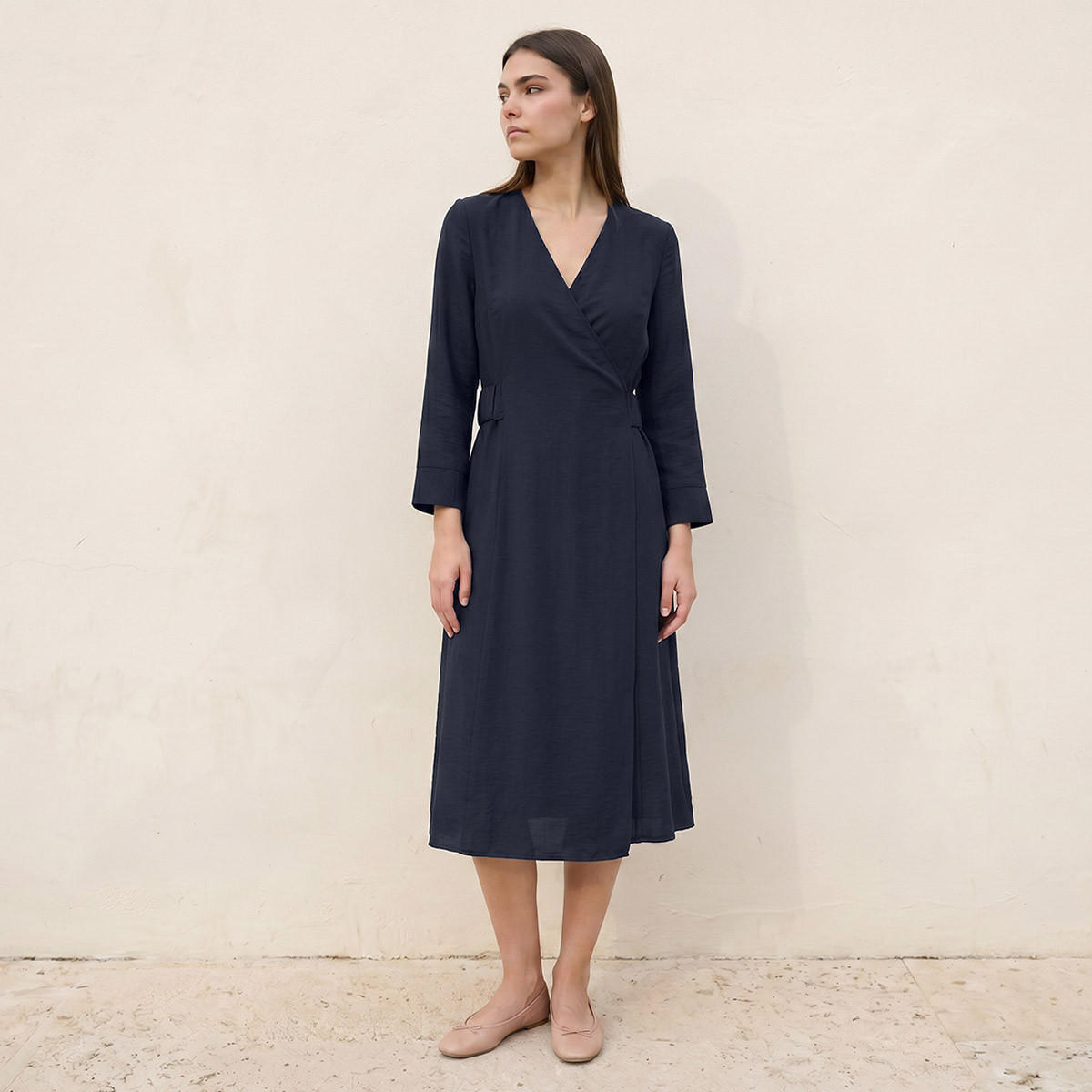 Splash Smart Textured Wrap Dress with Elasticated Waist Detail-women-clothing-dresses-image-4