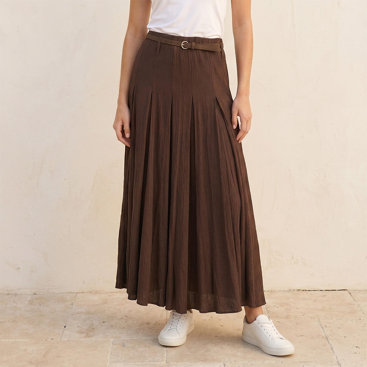 تنورة ماكسي بكسرات مع حزام من سبلاش سمارت-women-clothing-skirts-image-1